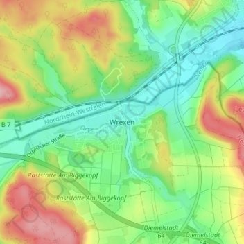Wrexen topographic map, elevation, terrain