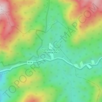 Kampung Orang Asli Pabai Miku topographic map, elevation, terrain