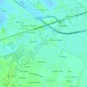 Sayung topographic map, elevation, terrain