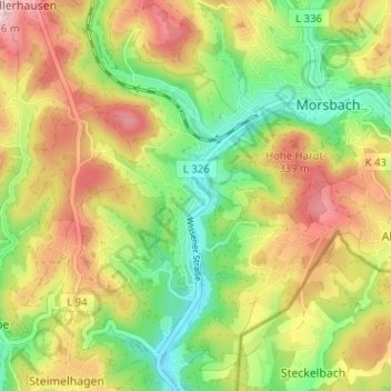Rhein topographic map, elevation, terrain