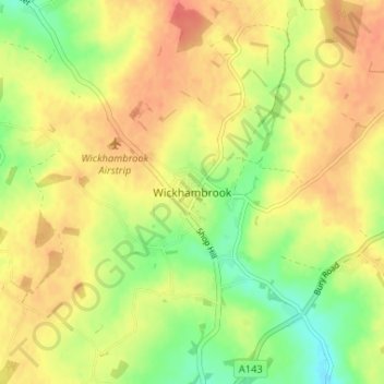 Wickhambrook topographic map, elevation, terrain