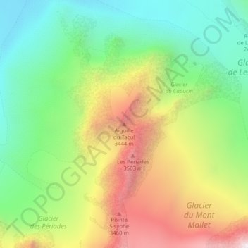 Aiguille du Tacul topographic map, elevation, terrain