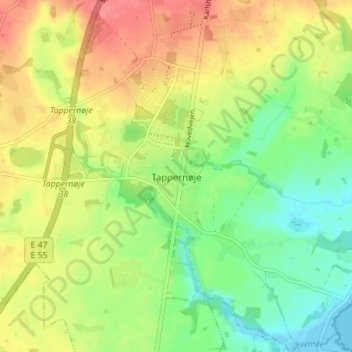 Tappernøje topographic map, elevation, terrain