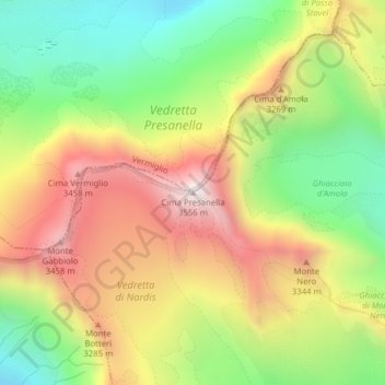 Cima Presanella topographic map, elevation, terrain