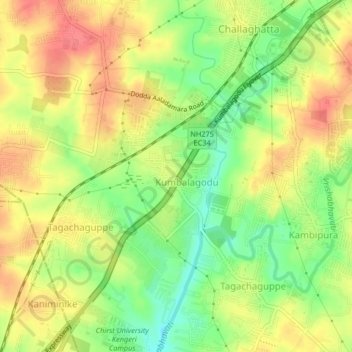 Kumbalgod topographic map, elevation, terrain