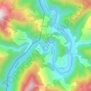 Vranduk topographic map, elevation, terrain