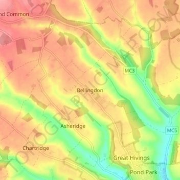 Bellingdon topographic map, elevation, terrain