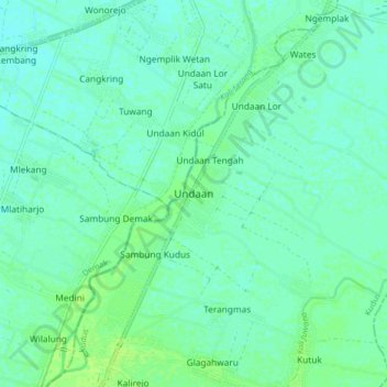 Undaan topographic map, elevation, terrain