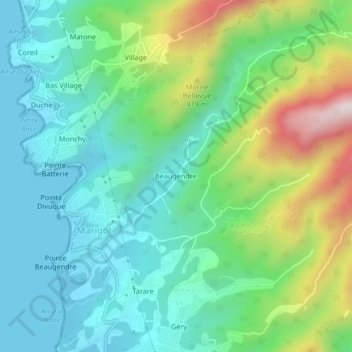 Beaugendre Topographic Map, Elevation, Terrain