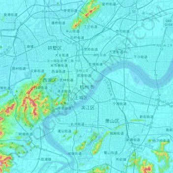 Hangzhou topographic map, elevation, terrain