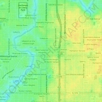 Suwanee Heights topographic map, elevation, terrain