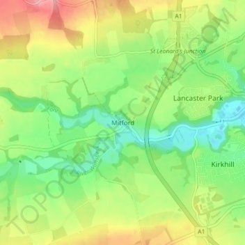 Mitford topographic map, elevation, terrain