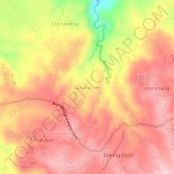 Sukamanah topographic map, elevation, terrain