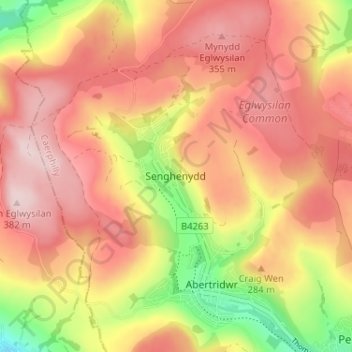 Senghenydd topographic map, elevation, terrain