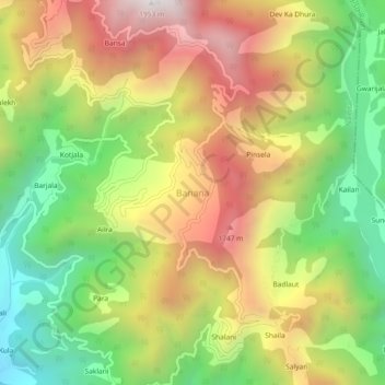 Banana topographic map, elevation, terrain