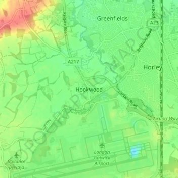 Hookwood topographic map, elevation, terrain