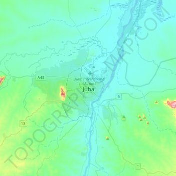 Juba topographic map, elevation, terrain