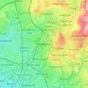 Chadderton topographic map, elevation, terrain