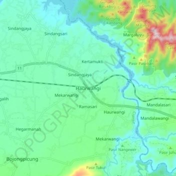 Haurwangi topographic map, elevation, terrain