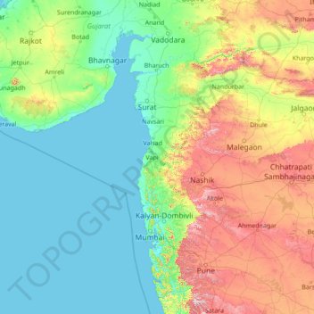 Dadra and Nagar Haveli topographic map, elevation, terrain