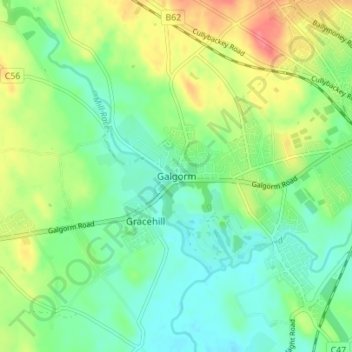 Galgorm topographic map, elevation, terrain