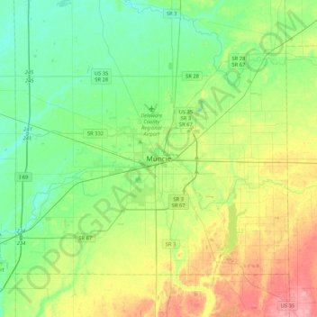 Muncie topographic map, elevation, terrain