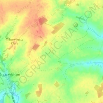 Little Yeldham topographic map, elevation, terrain