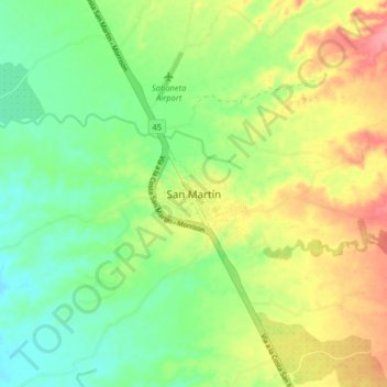 San Martín topographic map, elevation, terrain