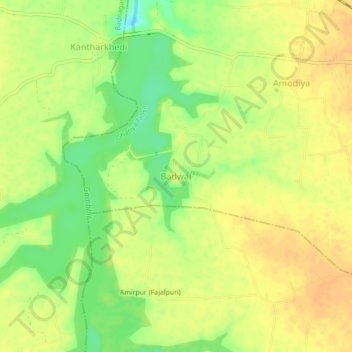 Badwai topographic map, elevation, terrain