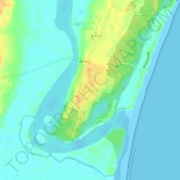 St. Lucia topographic map, elevation, terrain