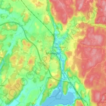 Munkedal topographic map, elevation, terrain