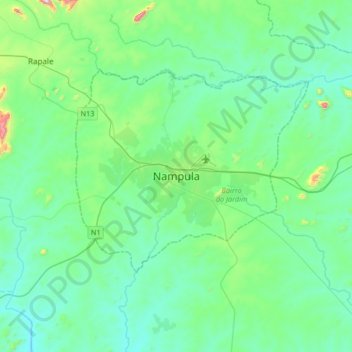 Nampula topographic map, elevation, terrain