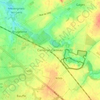 Cambron-Casteau topographic map, elevation, terrain