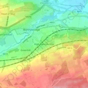 High Bonnybridge topographic map, elevation, terrain