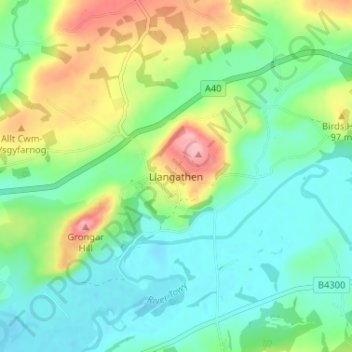 Llangathen topographic map, elevation, terrain