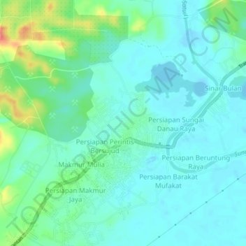 Sungai Danau topographic map, elevation, terrain