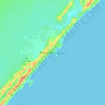 Kismayo topographic map, elevation, terrain