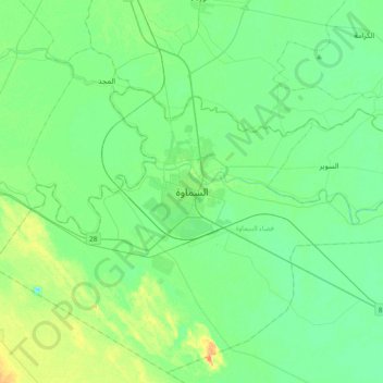 As Samawah topographic map, elevation, terrain