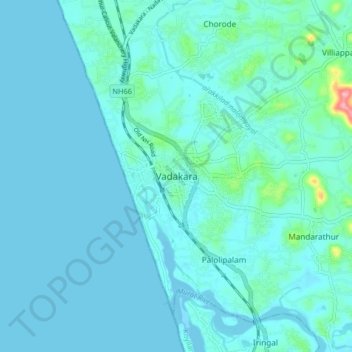 Vadakara topographic map, elevation, terrain