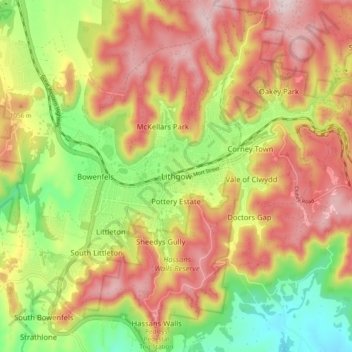 Lithgow topographic map, elevation, terrain