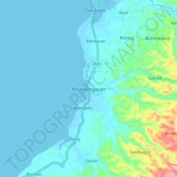Pinamungajan topographic map, elevation, terrain