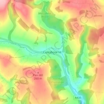 Colesbourne topographic map, elevation, terrain