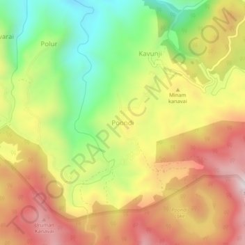 Poondi topographic map, elevation, terrain