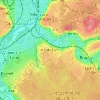 Montgeron topographic map, elevation, terrain