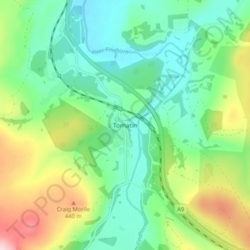 Tomatin topographic map, elevation, terrain