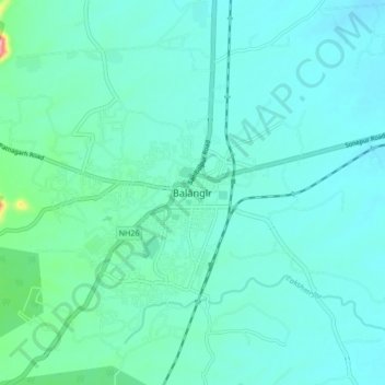 Balangir topographic map, elevation, terrain