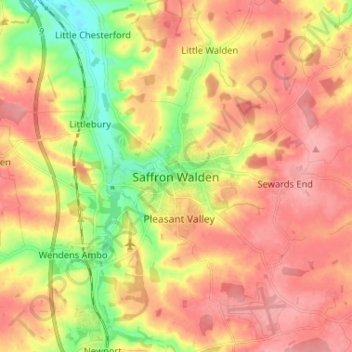 Saffron Walden topographic map, elevation, terrain