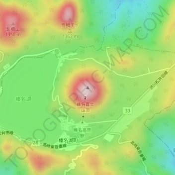 Mt. Haruna topographic map, elevation, terrain