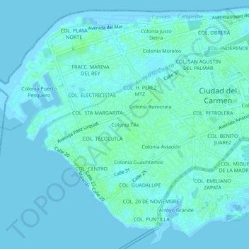 Colonia Tila topographic map, elevation, terrain