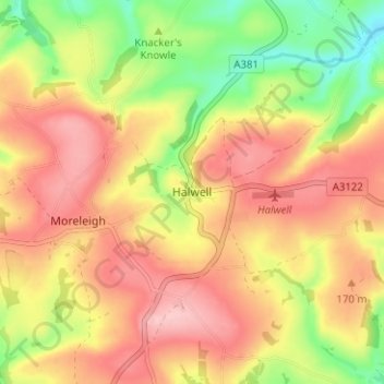 Halwell topographic map, elevation, terrain